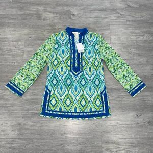 NicoBlu Capri Tunic Women's XS Jungle Green Ikat Print Resort Wear Travel NWT